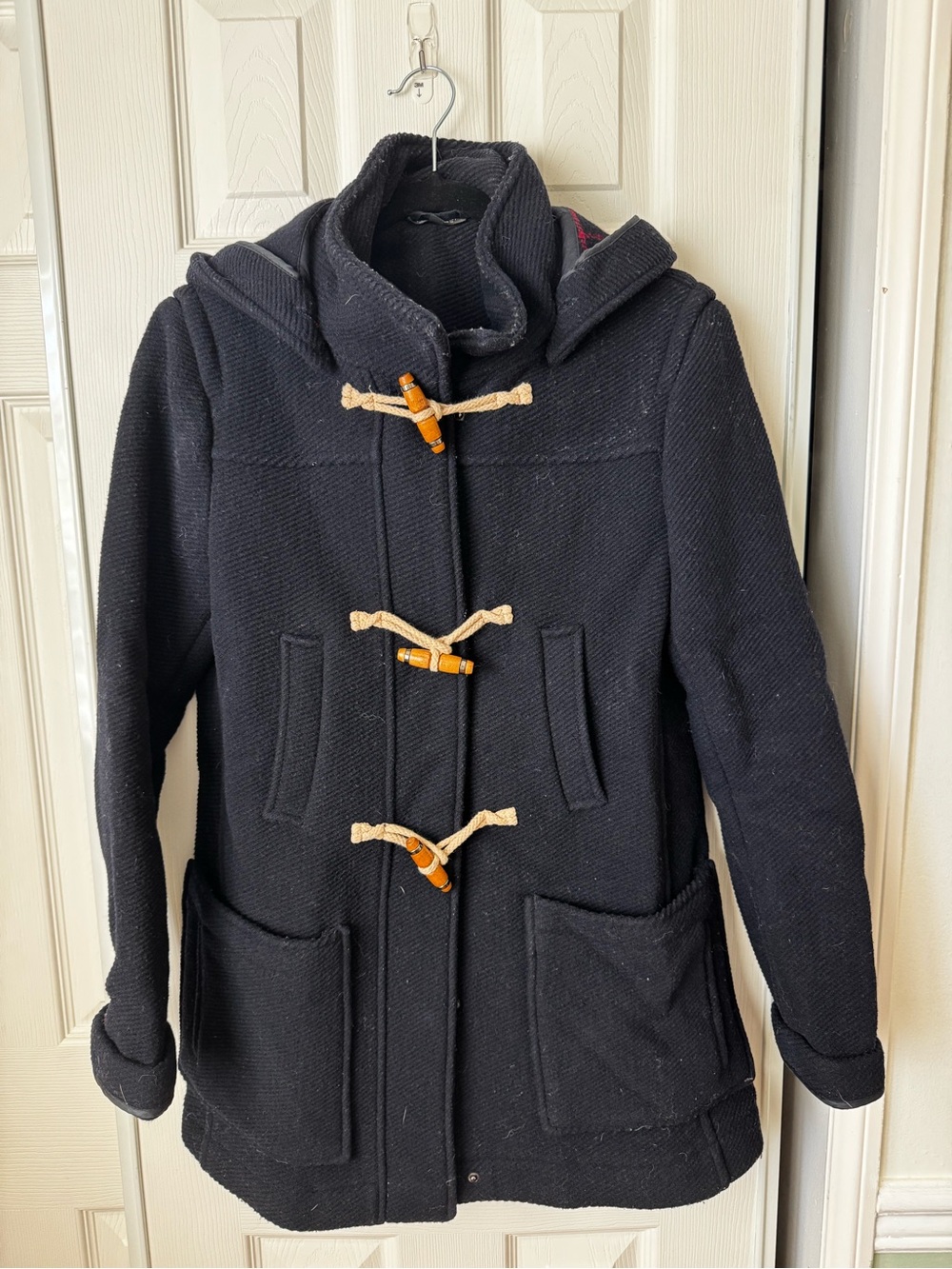 Topshop Navy Hooded Toggle Pea Coat with Natural Rope Fastenings